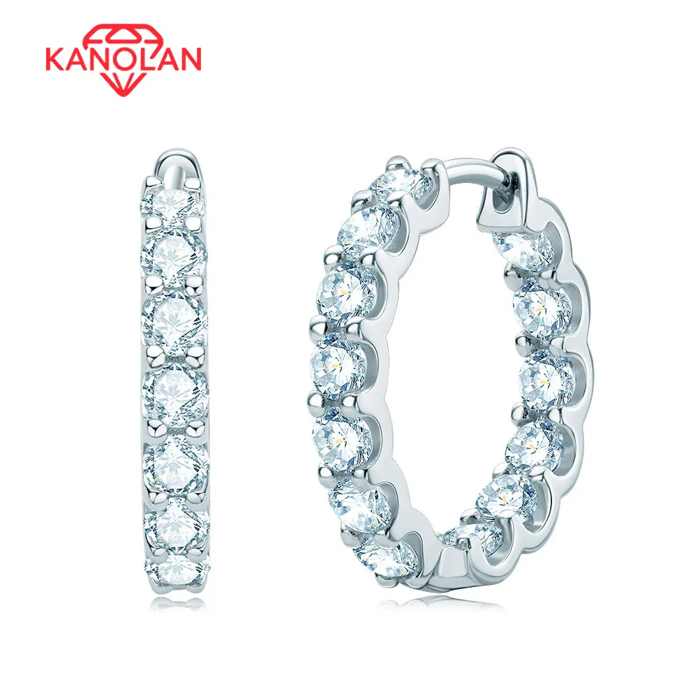 Kanolan 2.6ct D VVS1 Moissanite Earring s925 Sterling Sliver Plated 18k White Gold Hoop Earring for Women Wedding Party Jewelry