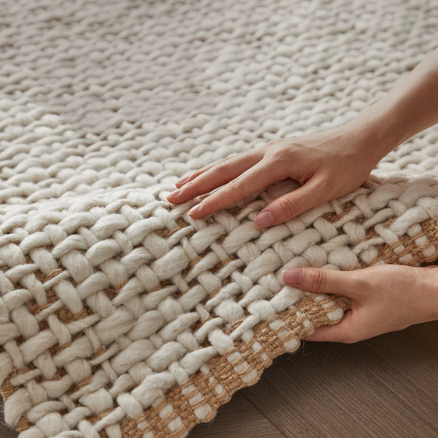 India Hand Woven Wool Carpet for Living Room Area Rug Beige Plain Color Simple Home Large Floor Rug Decor Soft High-end Bedroom