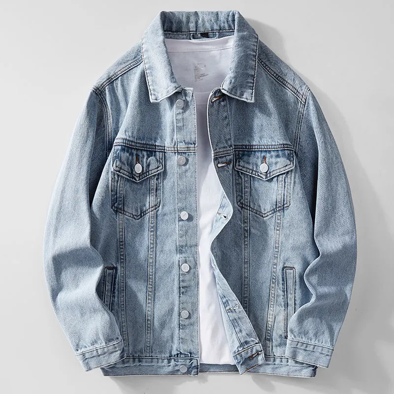 

Loose Men's Denim Jaet Pure Color Spring Autumn Japanese Sle Artistic Casual Outerwear Trendy Cotton Polyester Blend