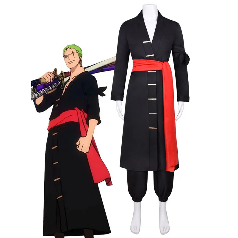 One Piece Roronoa Zoro Cosplay Costume Pirate Hunter Wano Country Zoro Juurou Anime Clothing Man's Black Full Outfit