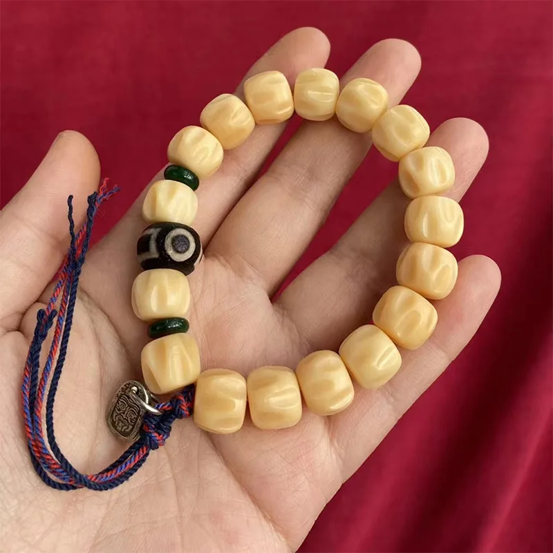 Cow camel bone carving 12mm with passion fruit seeds agate and dzi beads Zaki Ram accessories