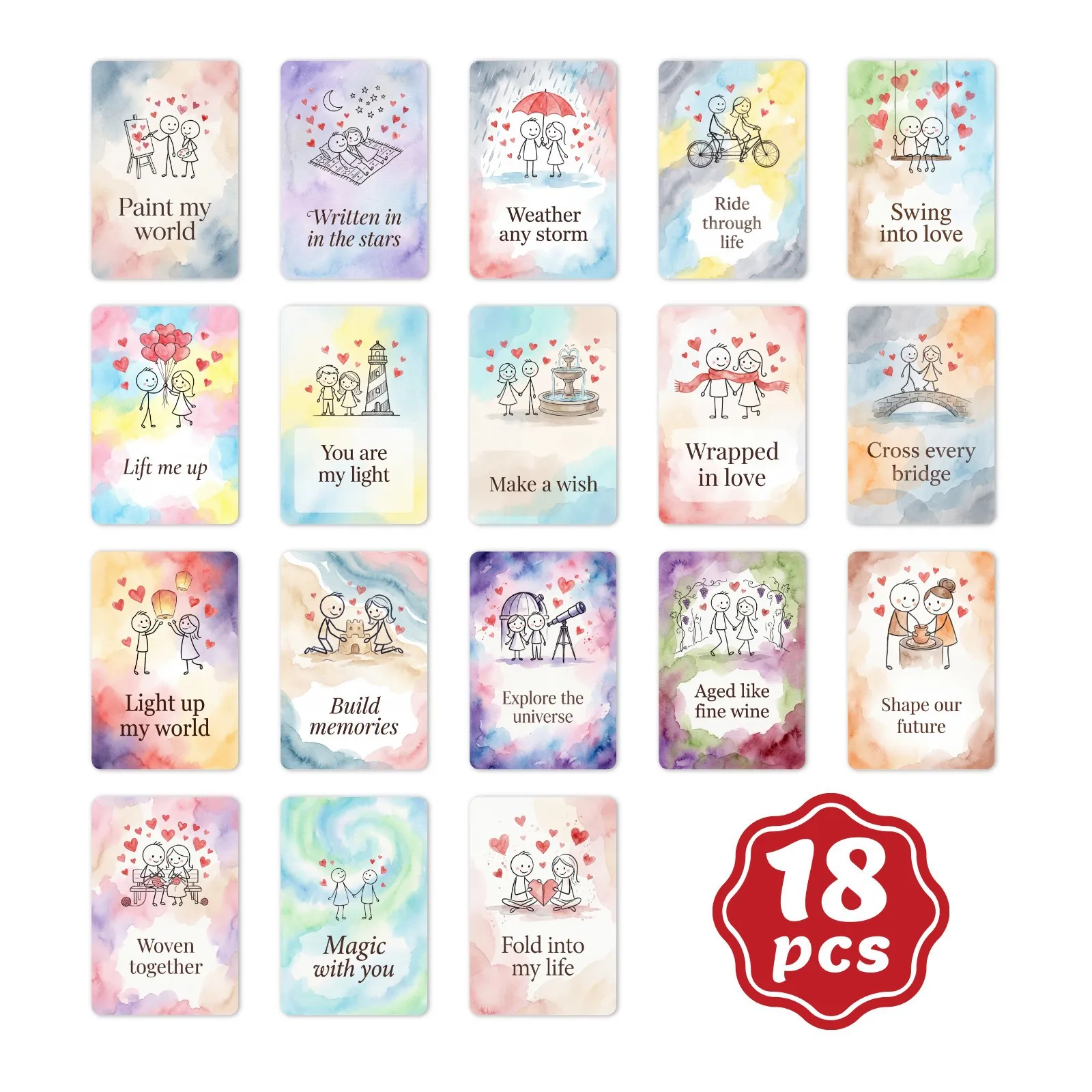 

Набор из 18 романтических открыток ко Дню святого Валентина с минималистичным дизайном в виде стик-фигурок для пар, для выражения эмоций