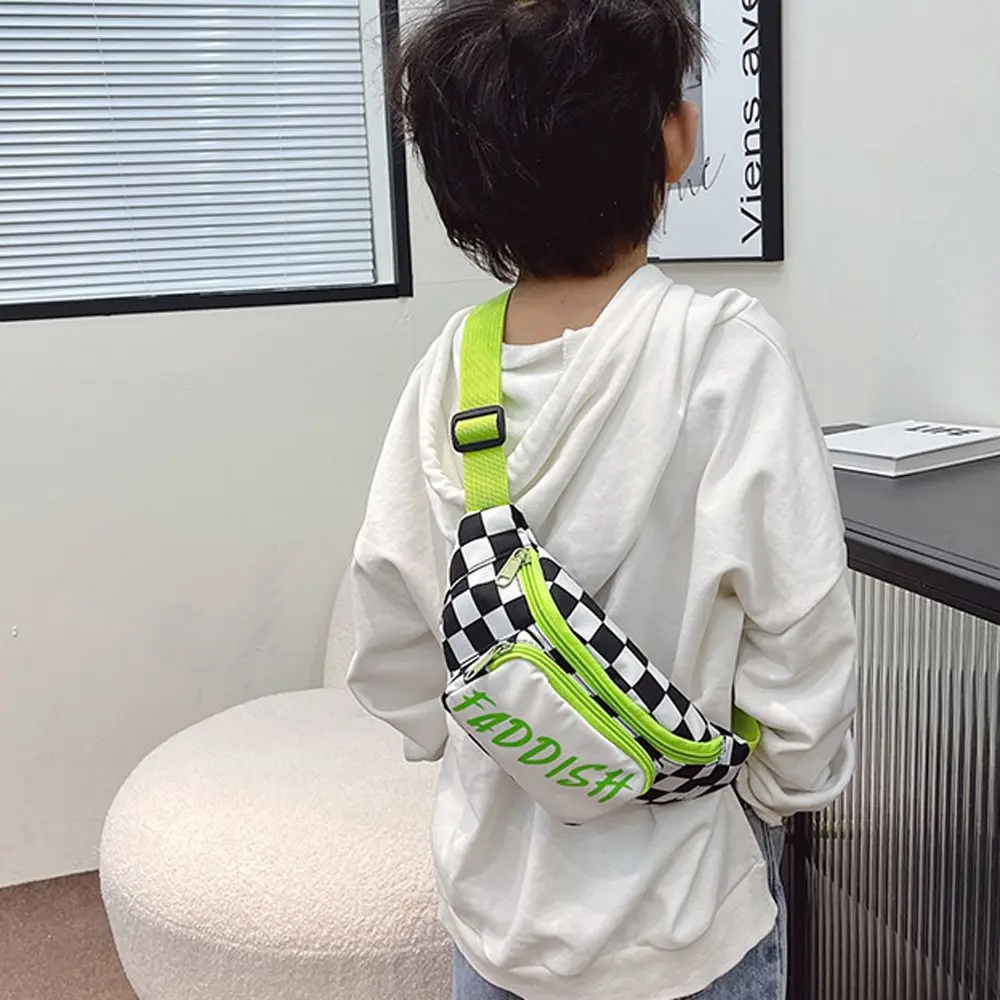 Vintage Creative Fashion Checker Lingge Small Letter Children's Bag Waist Bag Messenger Bag