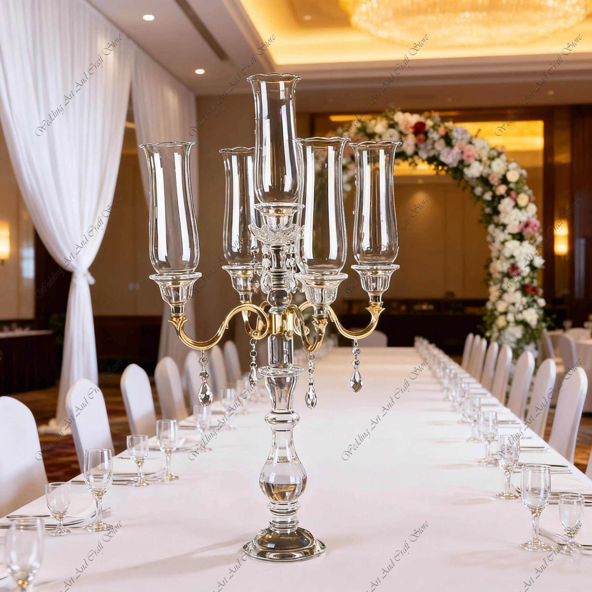 

4pcs 5Arms f30 Crystal Glass Candle Holder Candlelight Dinner Candelabra Wedding Centerpieces Table Decorations ivy105
