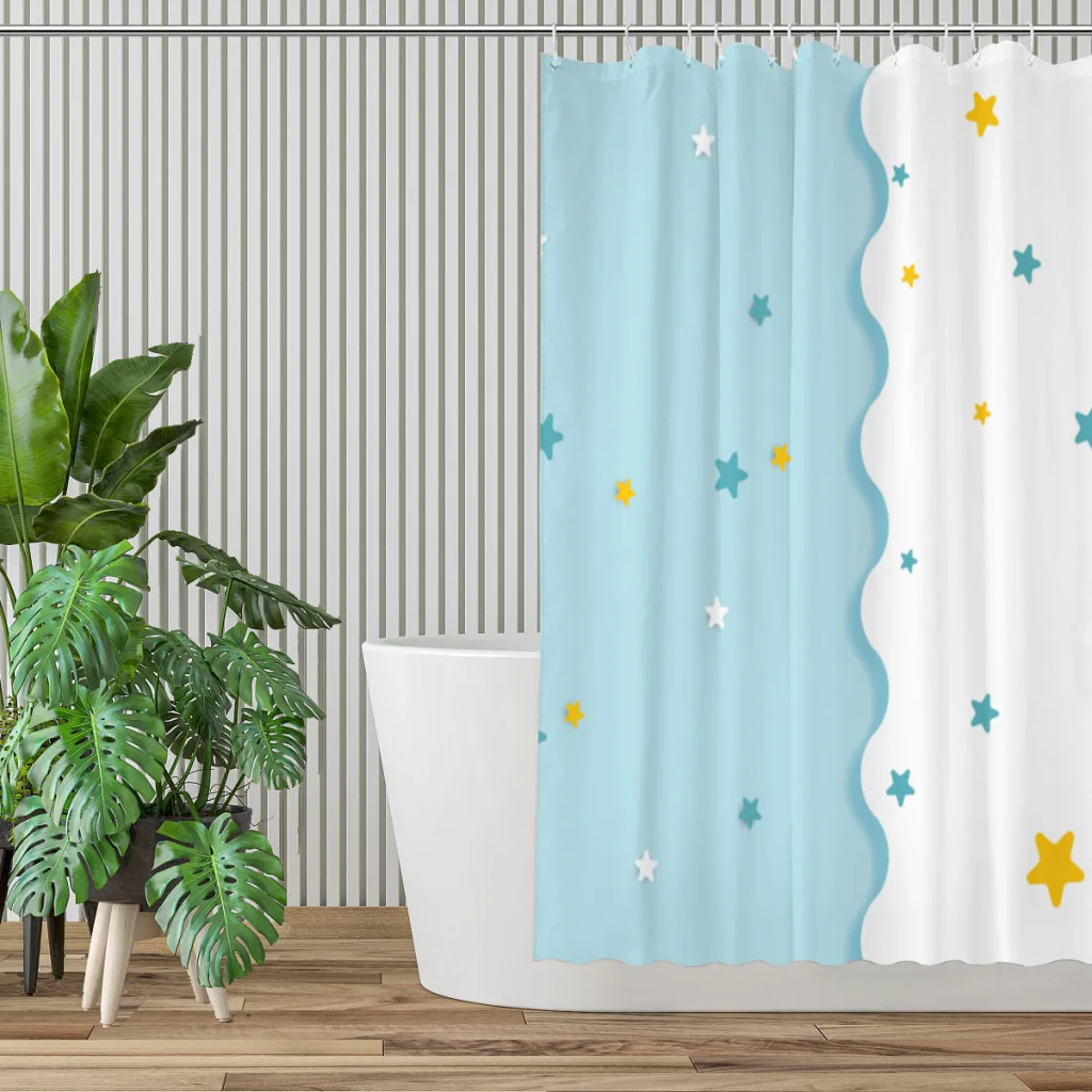 Sky Blue Ice Cream Star Bathroom Shower Curtains Pattern Texture Painting Waterproof Partition Curtain Home Decor Accessories