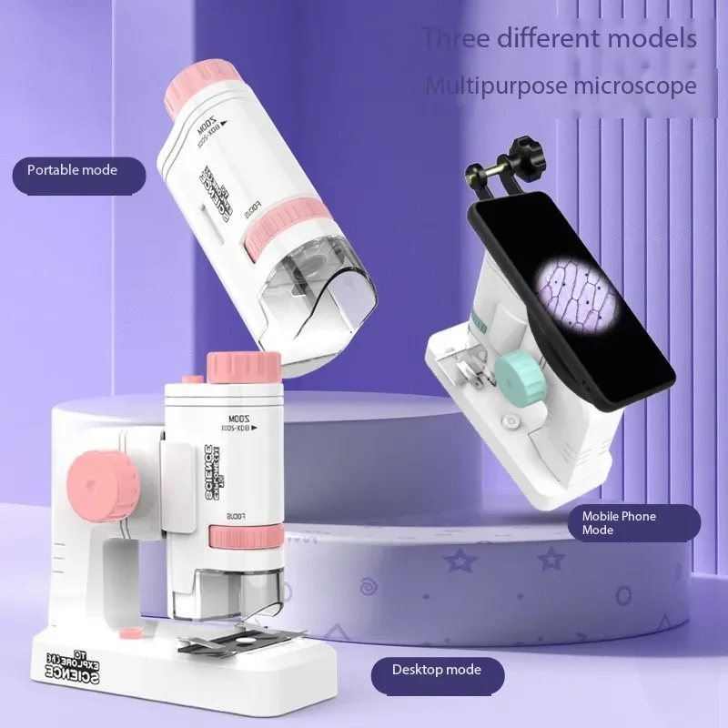 Microscope de laboratoire de biologie pour enfants, kit d'expérimentation scientifique scolaire, jouets éducatifs, cadeaux pour enfants, LED 200x