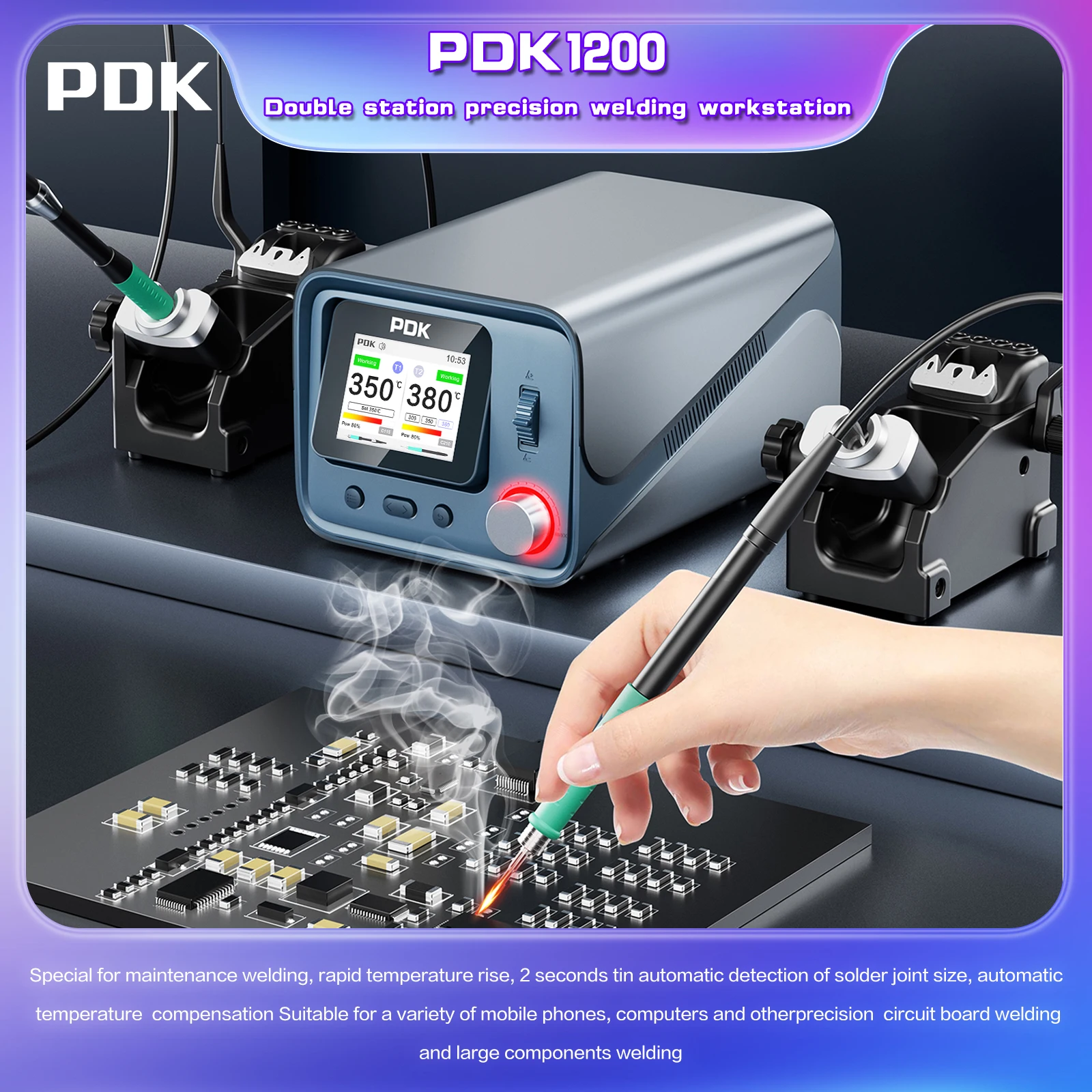 i2C PDK1200 300W Dual Soldering Station Work with T115 T210 T245 Tools Welder Repair BGA SMD Phone Various Components