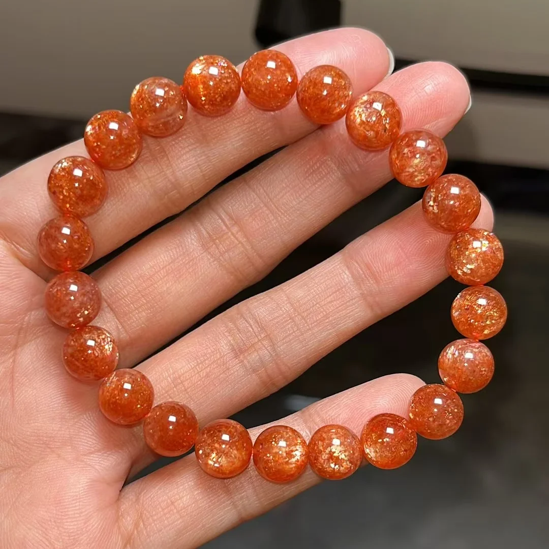 Natural Arusha Orange Strawberry Quartz Sunstone Bracelet Orange 8.6mm Clear Round Beads Crystal Women Men AAAAAA