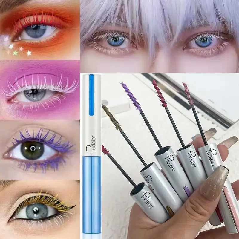 Waterproof Silk Fiber Mascara, 3D Extensão dos Cílios, grosso alongamento Eye Lashes, cosméticos, 9 cores, 5D