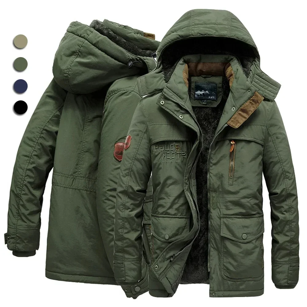 Men's Winter Fleece Tactial Jacket Outdoor Fleece Lined Parka Coat Windbreaker Military Thick Warm Outerwear Multi-pocket Parkas