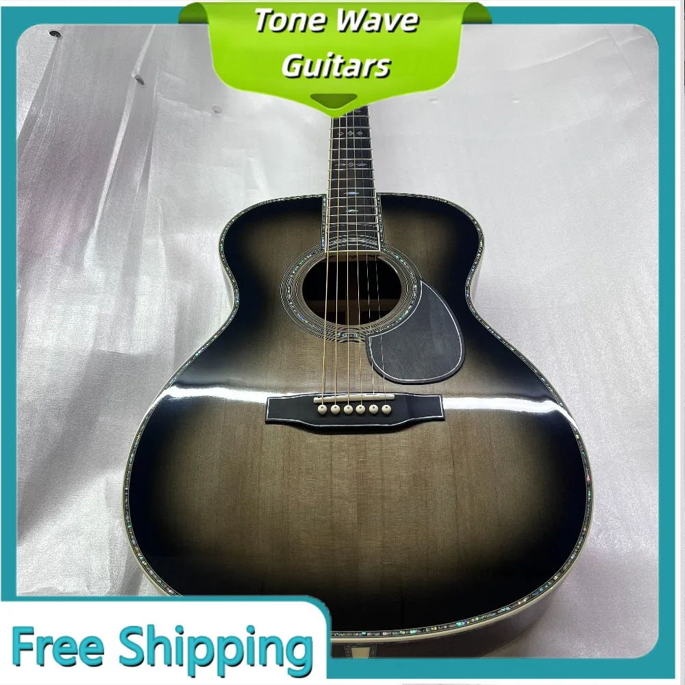 

OM45 Grey Acoustic Guitar 39 Inch Rosewood Fingerboard 6 Strings Rosewood Side Picea Asperata Body Classic Solo Beginner Gift