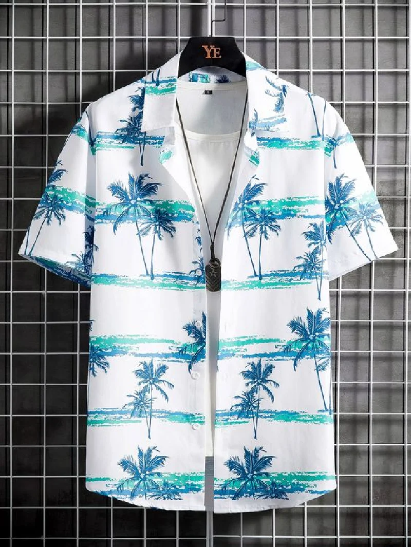 2024 Men\'s Shirt Short Sleeved Summer Shirt Lapel Fashionable And Versatile Hawaiian Style Pattern Printed Top