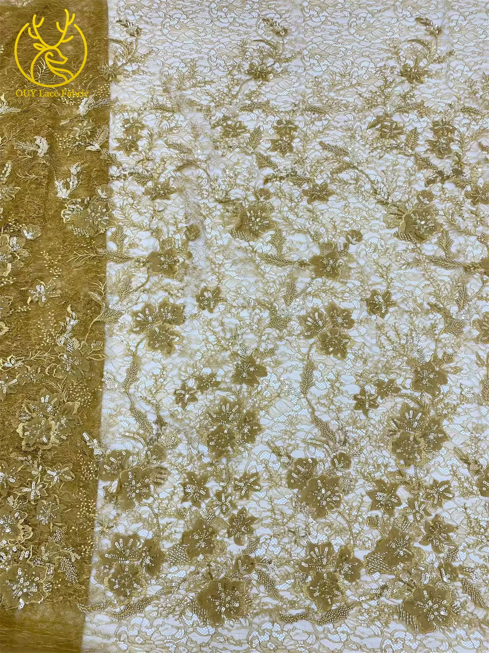 Neuer Stil Afrikanischer 3D-Stickerei-Perlen-Blumen-Spitzenstoff 2026 Französischer Pailletten-Spitzenstoff zum Nähen von Brautkleidern und Partykleidern – Detail 6
