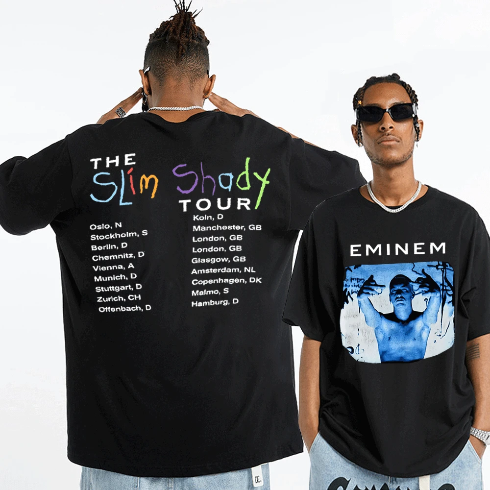 

Винтажные 1999 футболки Eminem Slim Shady Tour с новым принтом для мужчин и женщин, летняя хлопковая футболка с коротким рукавом, топы в стиле хип-хоп, футболка для мужчин