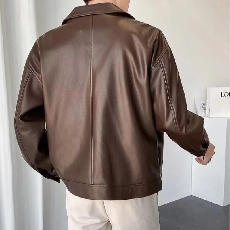 Retro ขายร้อนยี่ห้อผู้ชายรถจักรยานยนต์หนังแจ็คเก็ต Slim เสื้อหนังผู้ชายสวมใส่ด้านนอกเสื้อผ้าสําหรับชายเสื้อผ้า Man แจ็คเก็ต