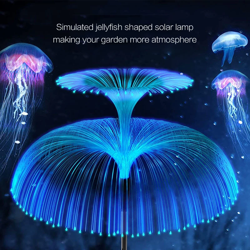 LED Double Layer Fiber Optic Solar Jellyfish Lights Outdoor Jellyfish Lawn Light Colorful Changing Landscape Garden Lighting