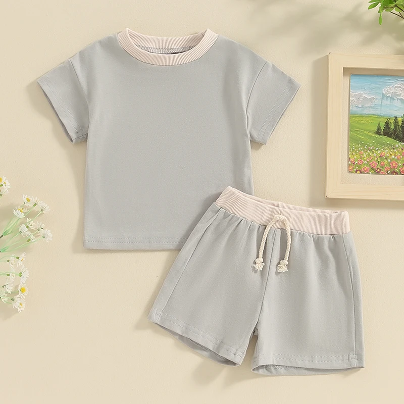 

Baby Summer Clothing Sets for Boys Girls Contrast Color Short Sleeve Crew Neck T-shirts Tops with Shorts 2pcs Kids Outfits
