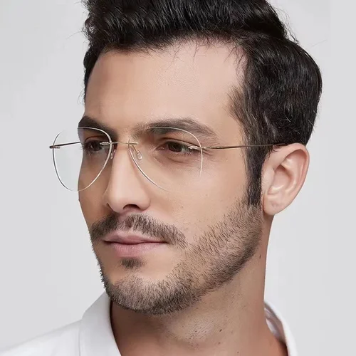 Imagen 2 del producto Gafas de titanio puro en tendencia, gafas de lectura sin montura a la moda para hombres, montura de titanio de lujo para hombres, gafas de grado para miopía 1 2