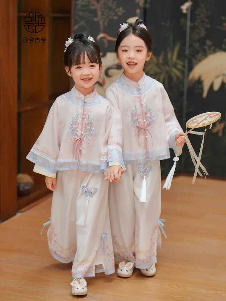 Hanfu طفل فتاة نمط صيني بدلة ، نمط تانغ ، العتيقة ، جديد ، الخريف ،