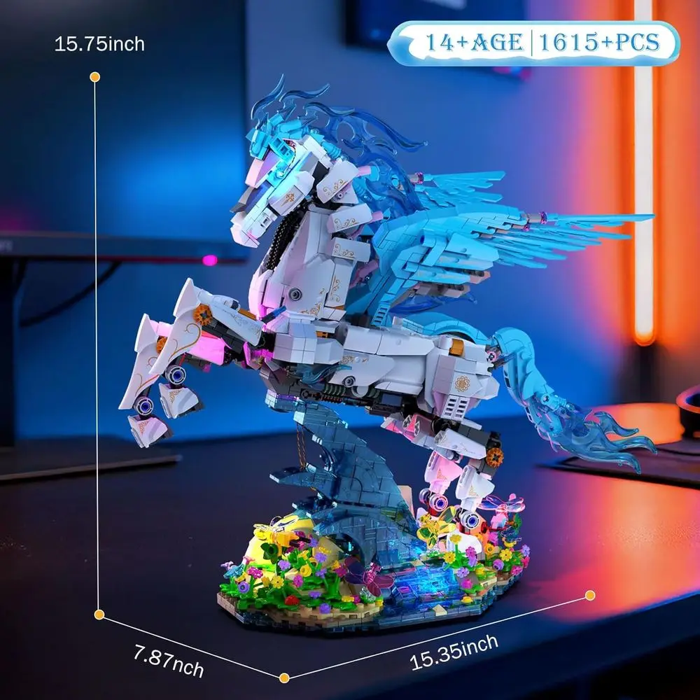 Fantasy Pegasus Bausteine, 1615-teiliger dekorativer Pferdemodellbausatz, kreatives Geschenk für Erwachsene und Jugendliche ab 14 Jahren