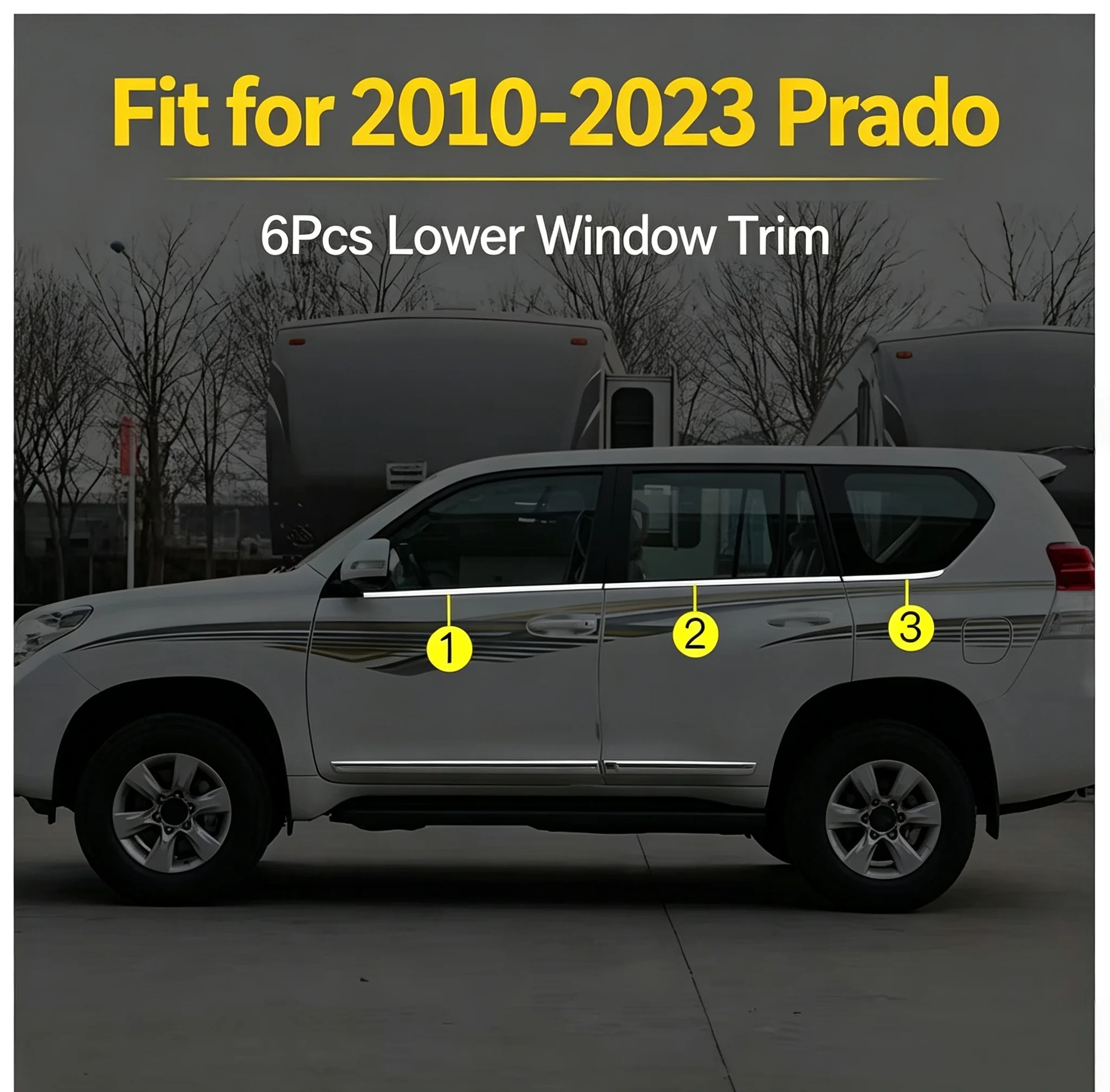 6pcs/set Lower Window Trim Molding Sticker Frame Cover Stainless Steel for Land Cruiser 150 Prado LC150 2010-2023 Car Styling