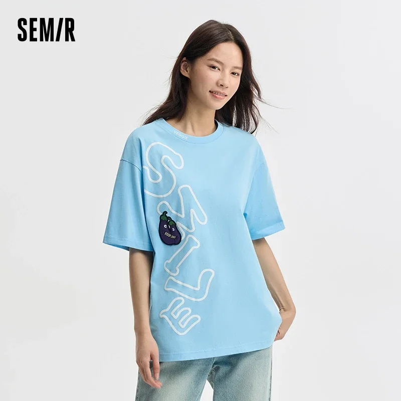 

Semir Short-Sleeved T-Shirt Women Mid-Length Cool Anti-Bacterial Oversize Clothes Tide Cool Summer Letters Top Personality