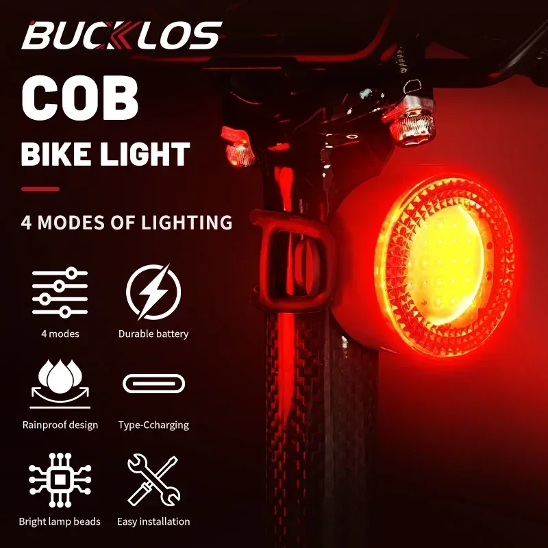 Bucklos bicicleta cob luz traseira tipo-c recarregável farol de bicicleta contas de lâmpada brilhante à prova de chuva mtb ciclismo iluminação traseira dianteira