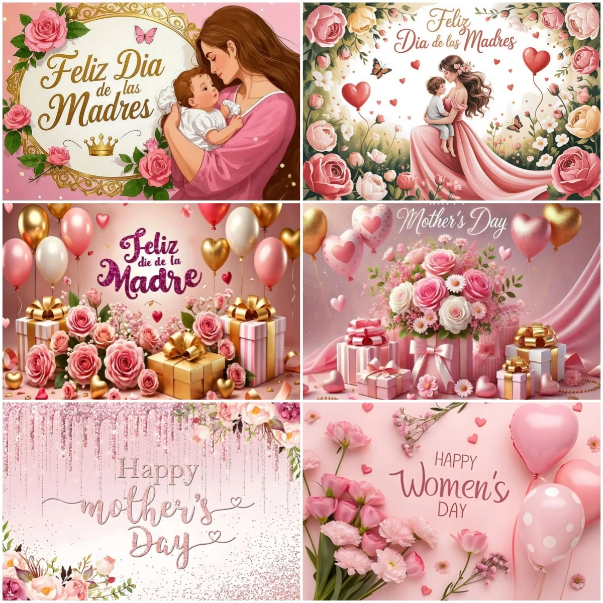 

Mother Day Party Theme Floral Balloon Butterfly Backdrop Decor Thanks Women Birthday Spanish Photography Background Studio Prop