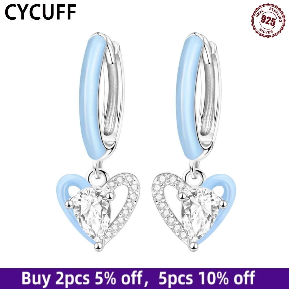 

CYCUFF 925 Sterling Silver Drop Earrings Charm Epoxy Love Symmetrical Women Earrings Fashion Versatile Party Jewelry Gifts DIY