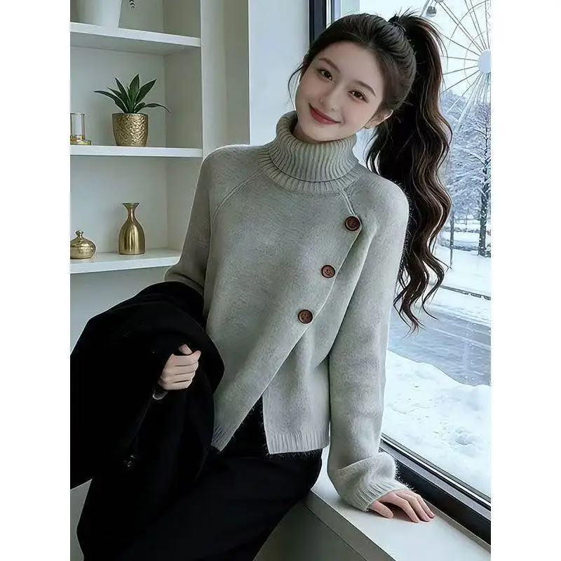 

Модный женский свитер-гольф 2026: Новинка осенне-зимнего сезона, мягкий трикотажный пуловер, высококачественная куртка-рубашка для женщин