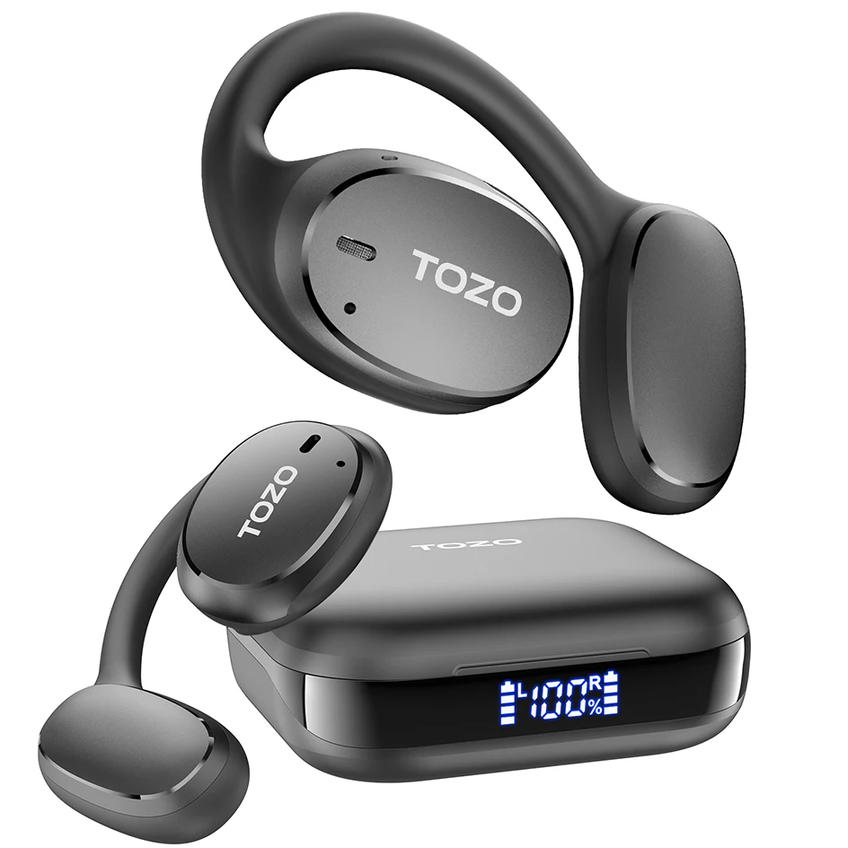 TOZO OpenEgo OWS Open Ear True Wireless Headphones Bluetooth Earbuds with Earhooks Digital Display Dual Mic for Sport Workout