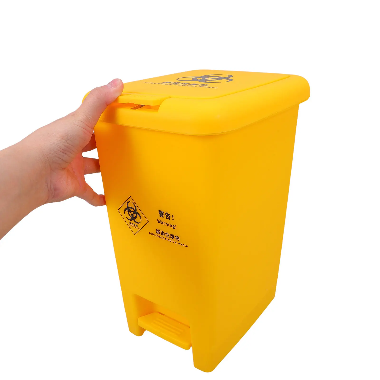 

1.7 Gallon 6.5L Waste Trash Can Yellow Dual Operated Lid Foot Hand Push Biohazard Disposal Container For Clinic Lab