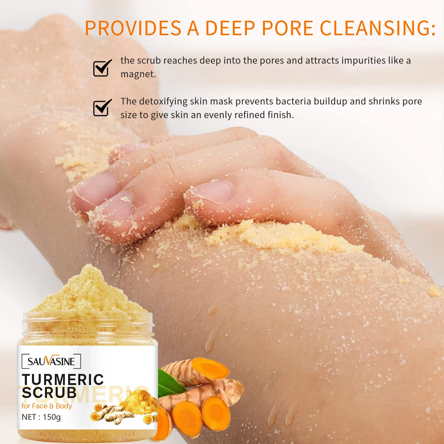 Exfoliating Body Scrub with Turmeric for Oil Control Blackhead Remover Pore Minimizer and Skin Whitening - 150g Cleans Acne