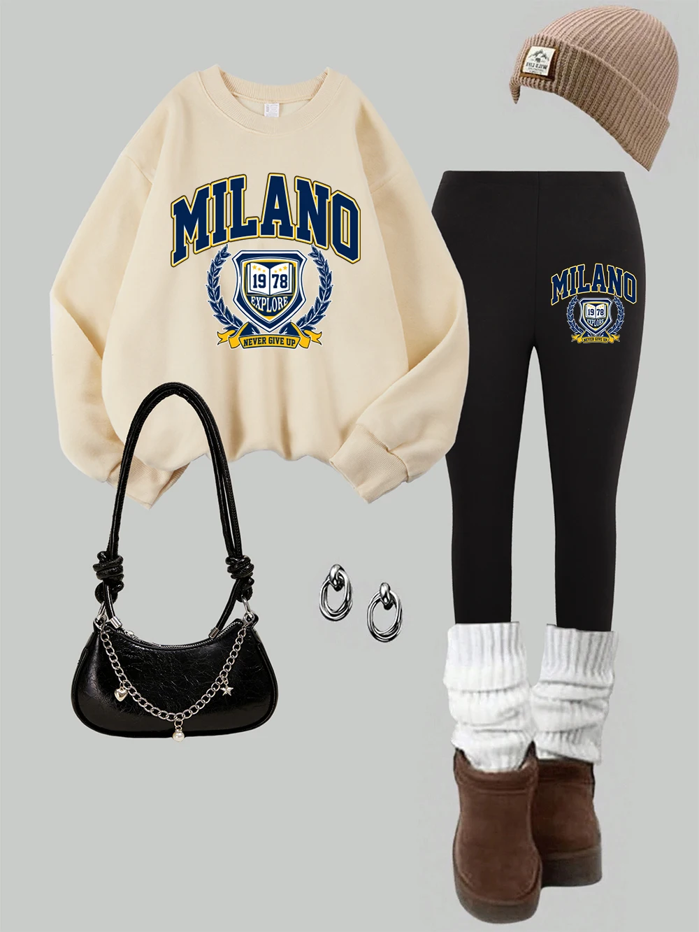 2-delige dames VS 1978 geef nooit op prints sweatshirt legging set winterfleece thermische hoodie broek casual dameskleding