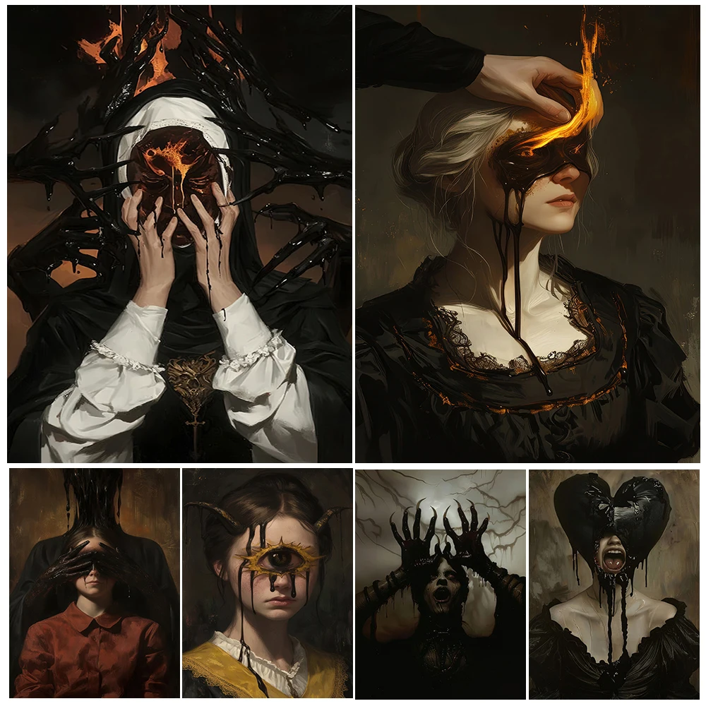 Allseeing Eye And Demon Pagan Dark Academia Wall Art Canvas Painting, Satanic Art Mystic Poster And Print,Home Decor Unframed