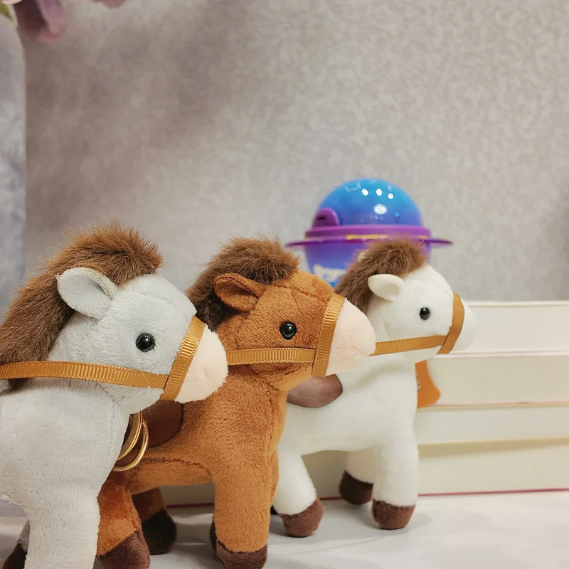 Schattig paard mini hanger sleutelhanger knuffel Kawaii levensechte dier simulatie gevulde pop tas decor vriend kind verjaardagscadeau
