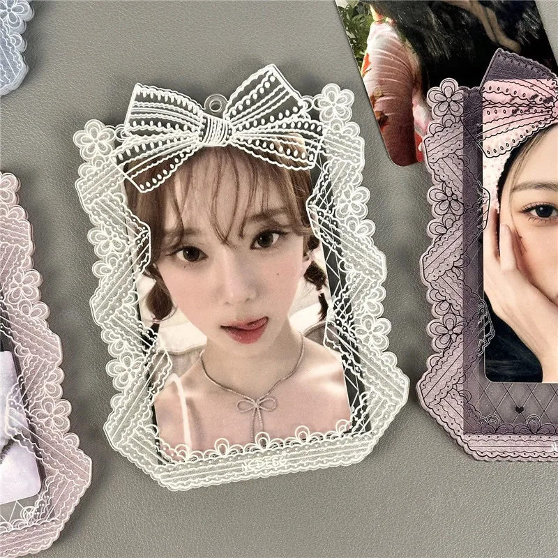 Teens Girls Lace Card Holder Acrylic Hard Cards Protective Case for Students Fans Anime Stars Photocard Holders 2024 New Lolita