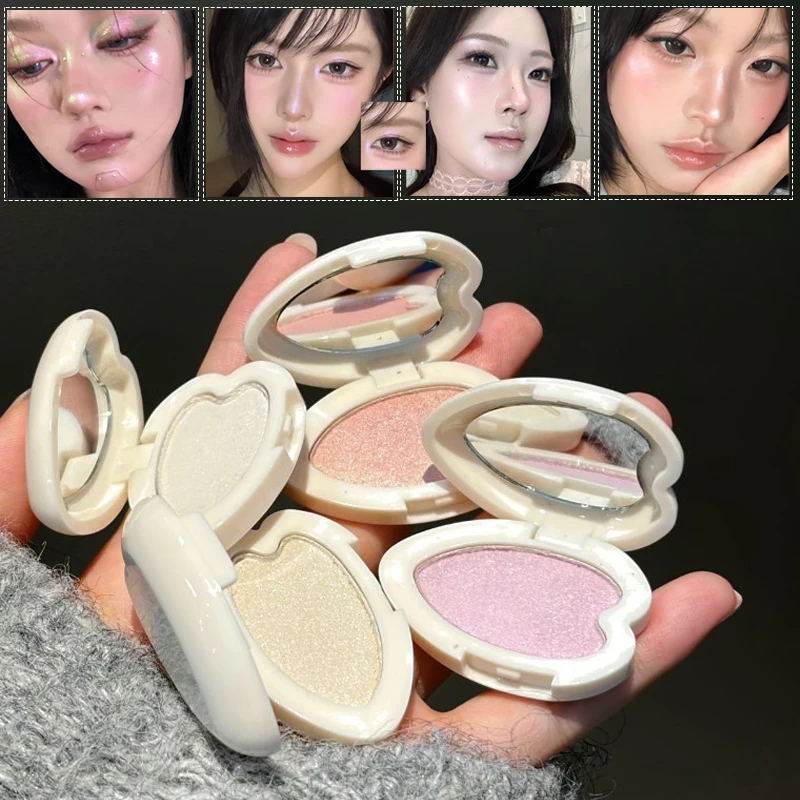 Glitter Shimmer Eyeshadow Highlighter Palette Multi Use Pearlescent Purple High Gloss Eye Shadow Korean Glow for Face Eye Makeup