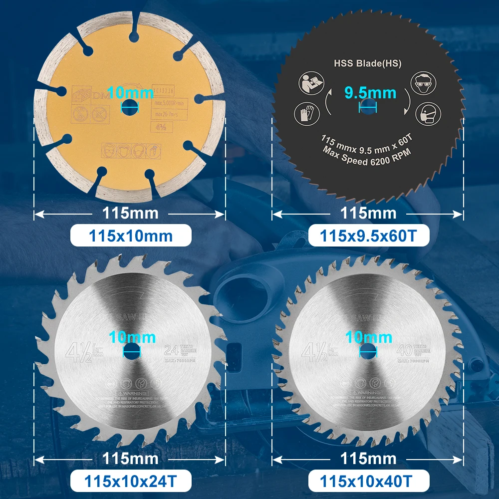 4 Stuks 115 Mm Cirkelzaagbladen TCT/Diamant/HSS Zaagblad Set Carbide Zaagbladen Snijgereedschap houtbewerking Doorslijpschijf