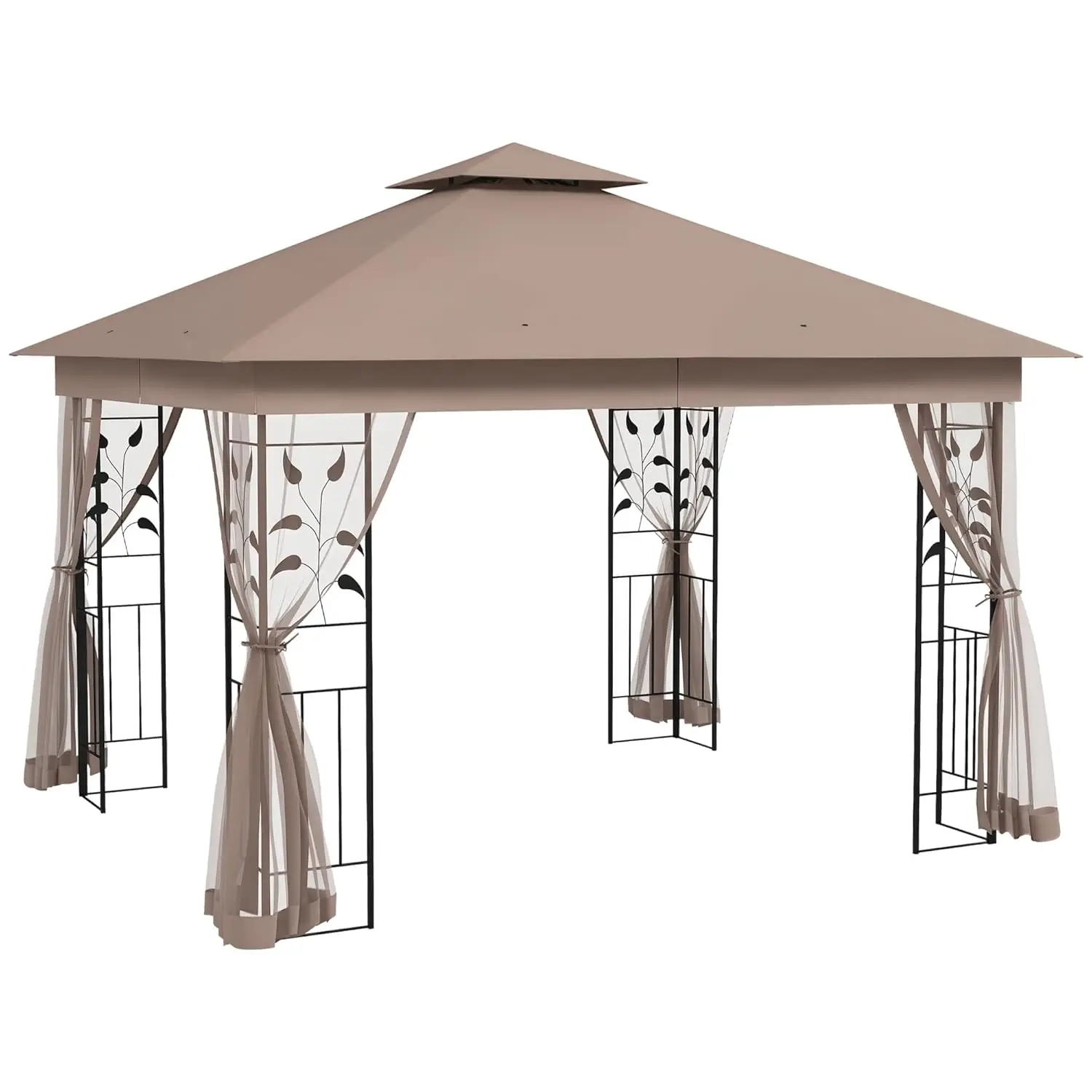 

10' x 11.5' Metal Patio Gazebo, Double Roof Outdoor Gazebo Canopy Shelter with Tree Motifs Corner Frame, Customized