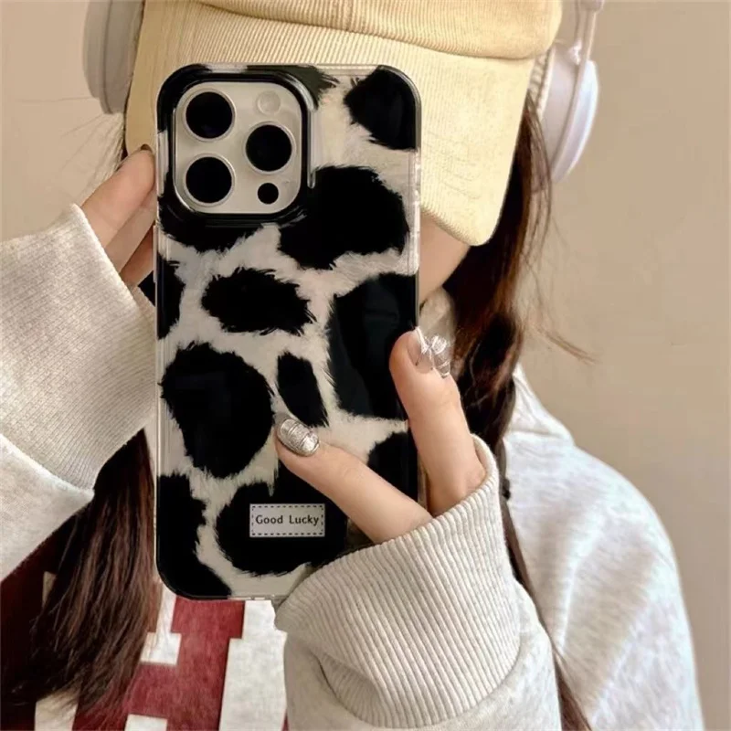 Вихревой принт IND крутой стиль черный чехол для телефона с леопардовым принтом и черным плюшевым ремешком для iPhone 11, 12, 13, 14, 15, 16, 17 Pro Max