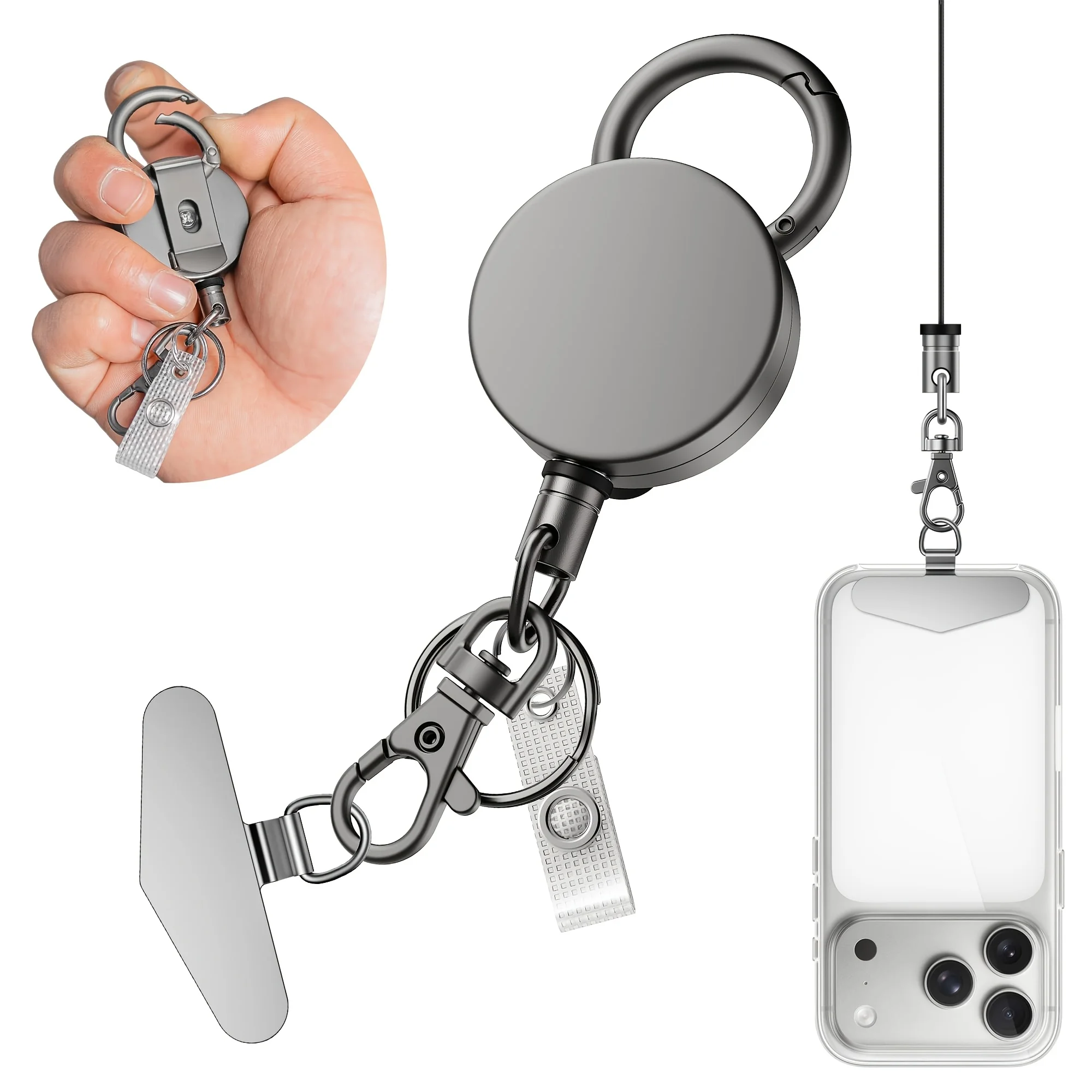 

Retractable mobile phone lanyard, thickened anti-theft phone strap with metal belt clip and carabiner, universal hook