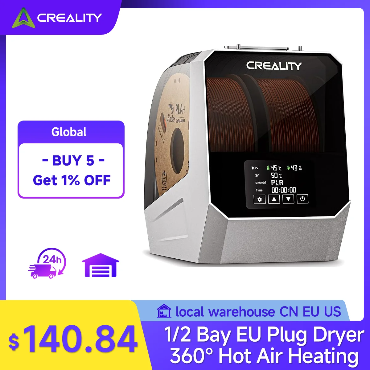 

Creality Space Pi Filament Dryer Box 2 Spools 1 Spool For 3D Printer Filament Dehydrator Box 360° Hot-air Heating Fits PLA PETG