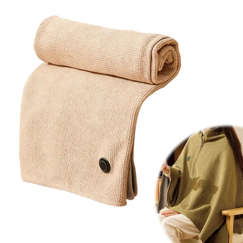 USB Heated Shawl 3 Temperature Adjustable Fast Heating Scarf Blanket Portable Wearable Machine Washable High Cotton Knit