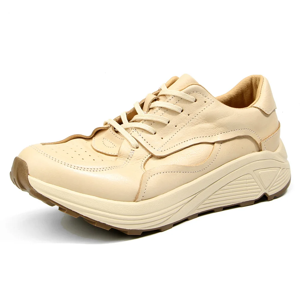 

Retro Original Leather Men's Casual Beige Vegetable Tanned Leather Shoes Fashionable and Trendy Men's Shoes