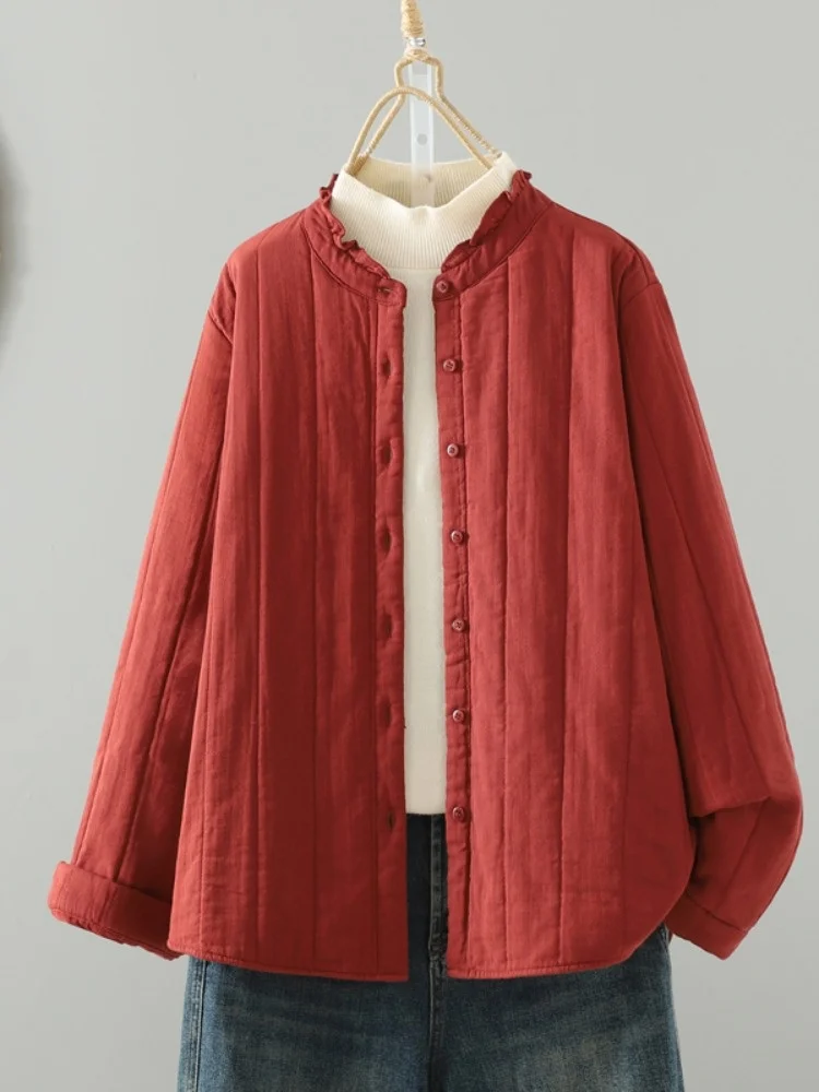 

Легкая хлопковая куртка женская стеганая с воротником-стойкой, приталенная, из хлопка, верхняя одежда, художественная однотонная расцветка с декоративной строчкой