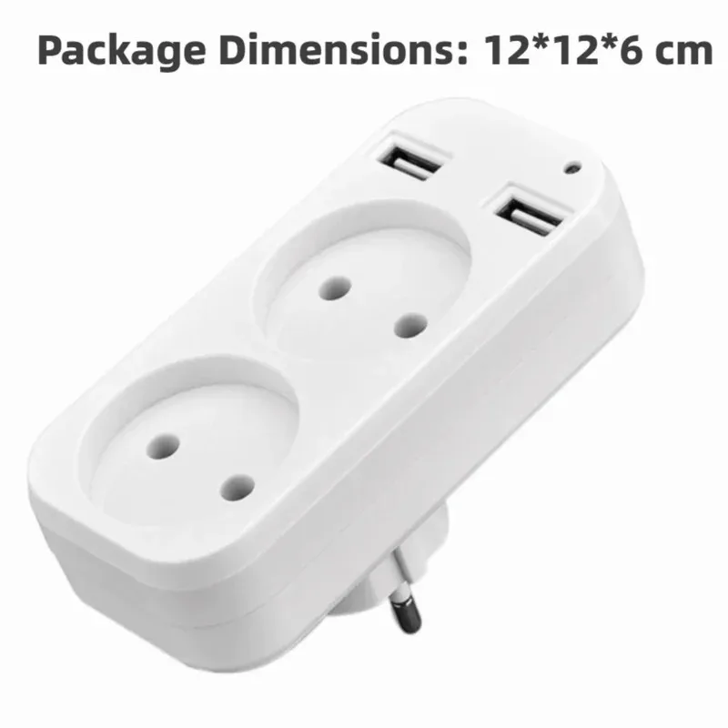 2025 EU Plug Power Strip Adapter Wall Double AC Socket Portable 2 USB Port for Mobile Phones 1200W 250V For Smartphones Tablets image 4