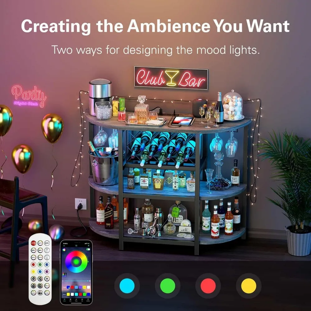 Mobile da tavolo da Bar con presa di corrente, Mini mobile da Bar per la casa a LED per liquori, supporto per Wine Bar in metallo con contenitore a 4 livelli