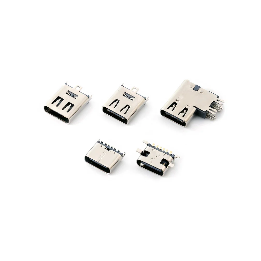 Conector USB 3,1 tipo C, conector de puerto hembra, enchufe trasero, terminales eléctricos, placa de fregadero DIP, abrazadera de inserción lateral 6p/16p/24p Char