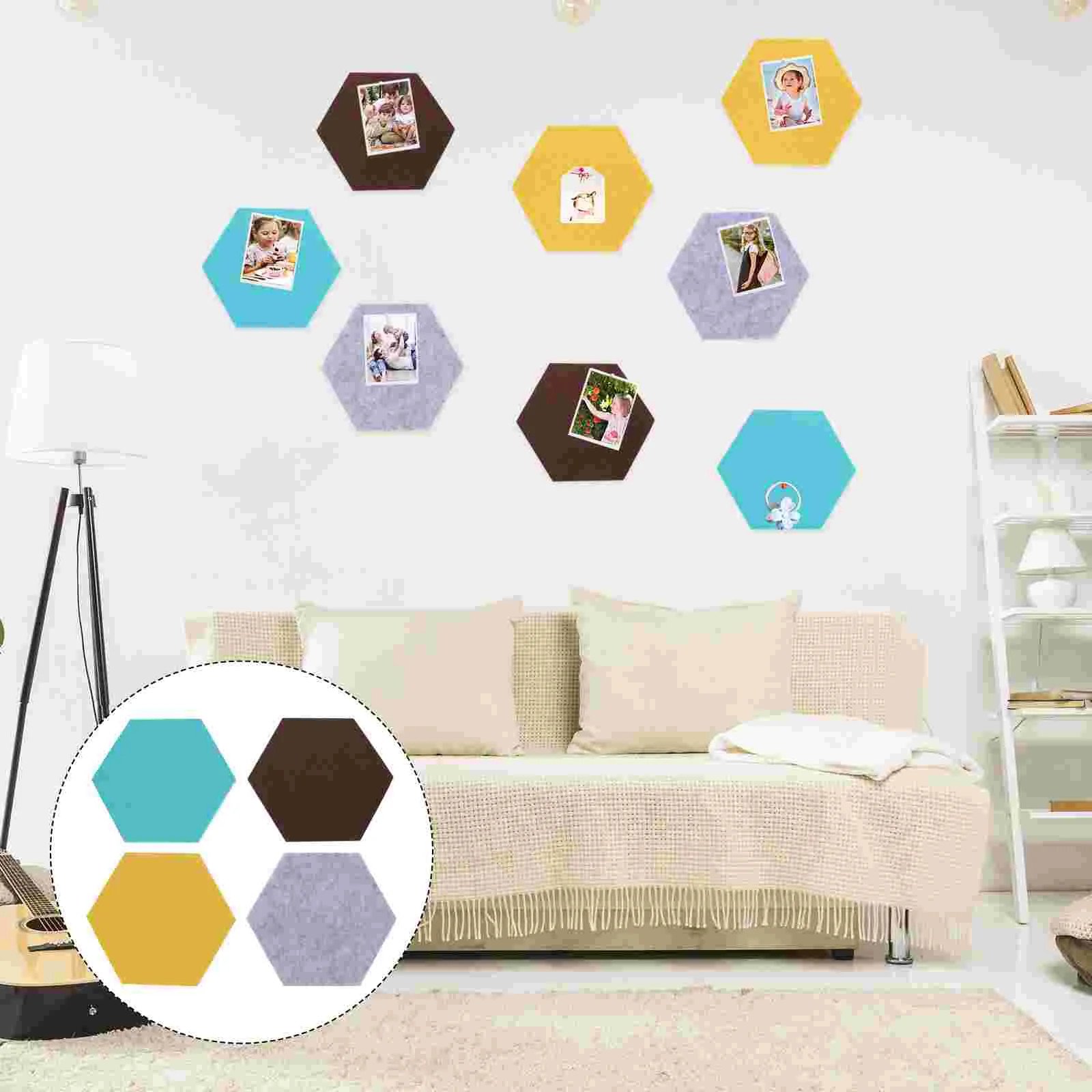 

8 Pcs Felt Wall Sticker Home Notice Board Pin Hexagon Bulletin Self-Adhesive Memo Tile